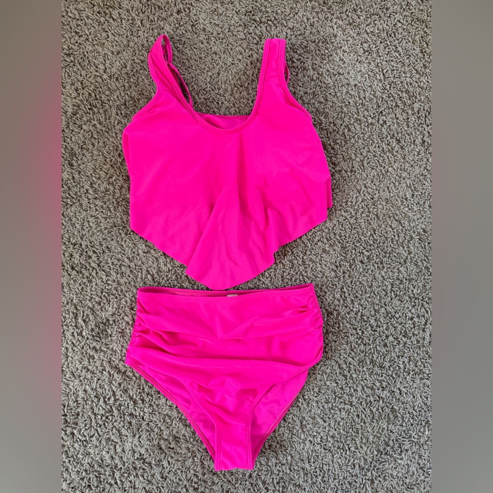 Neon Pink Two-Piece Swimsuit Set